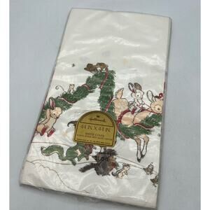 Hallmark Christmas Santa Reindeer Forest Woodland Animals Paper Tablecloth 44"